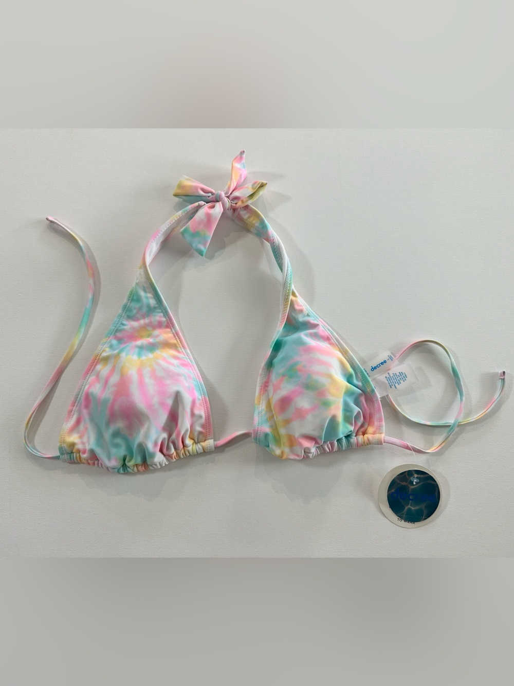 NWT Decree Pastel Tie-Dye Triangle Bikini Top - Pink, Yellow, Teal
